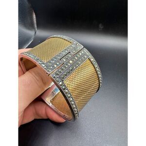 Rare Judith Jack Deco Cuff Bracelet with Sterling Silver, Vermeil, and Marcasite